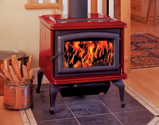 Big Pacific Energy Summit Classic Wood Stove Red in room