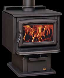 Pacific Energy Super 27 Wood Stove, Black Door, Pedestal