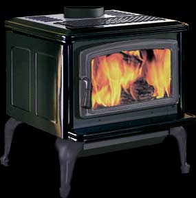 Pacific Energy Summit Classic Wood Stove, Black with Matte Black Door, Legs, Trivet