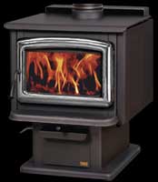 Pacific Energy Super 27 Wood Stove with Pedestal and Nickel Door
