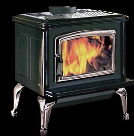 Pacific Energy Vista Classic Wood Stove, Black Porcelain